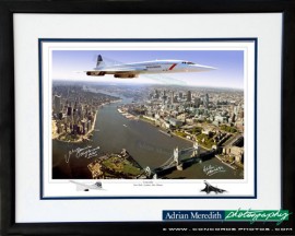 Concorde Over New York and London Montage - Framed and Signed 16x12