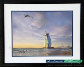 Concorde G-BOAG Flying over Burj Al Arab Hotel Dubai - Framed and Signed 16x12